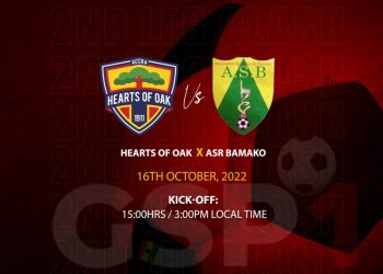 [Update] CAF CC: Hearts of Oak vs ASR Bamako- Channel to watch the game live, Kick-off time and officiating officials confirmed by CAF